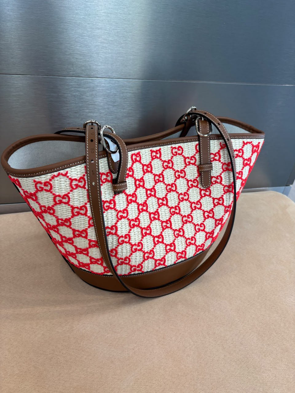 GG Straw Effect Tote Bag