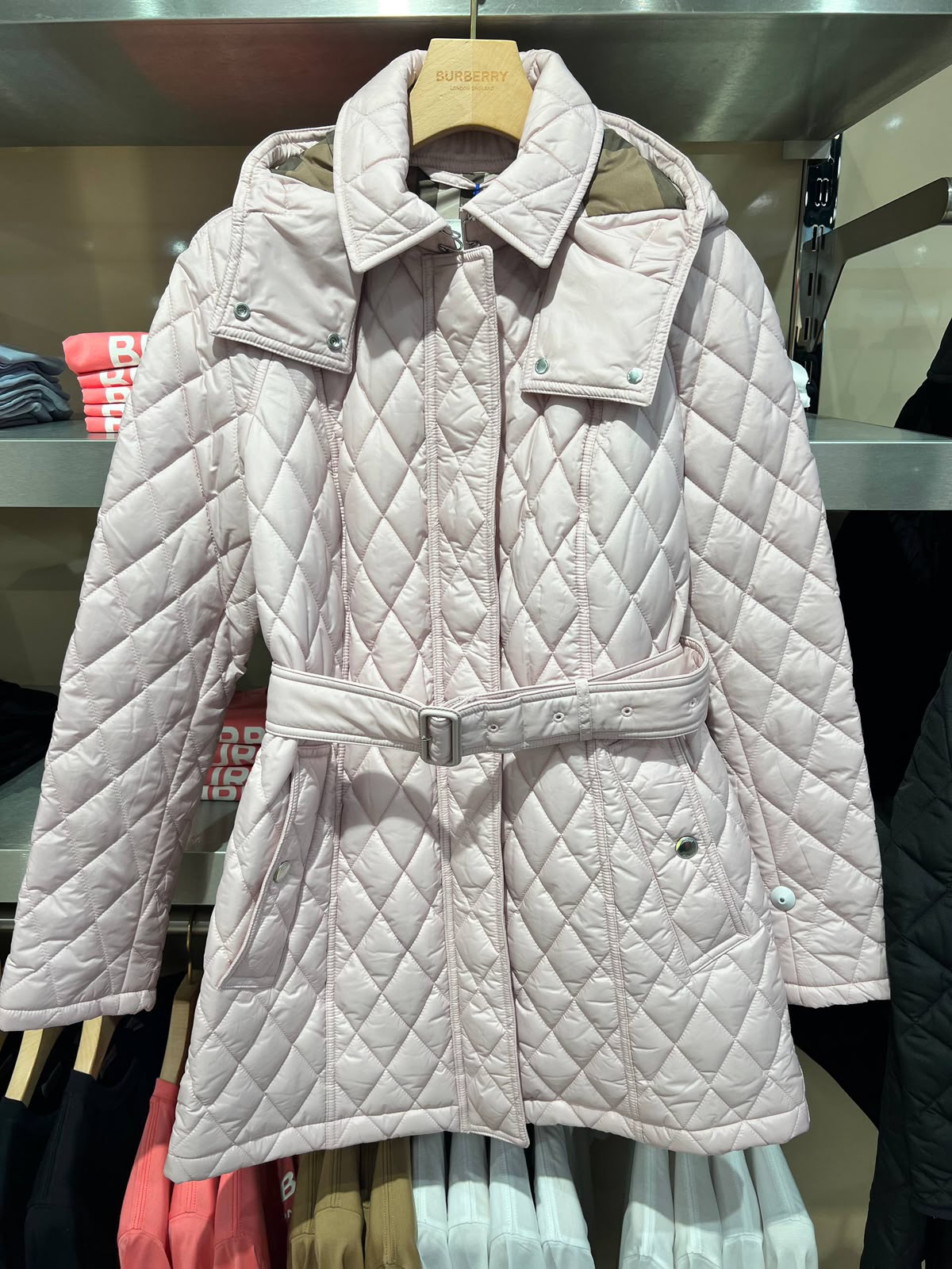 Diamond Quilted Belted Jacket with Detachable Hood