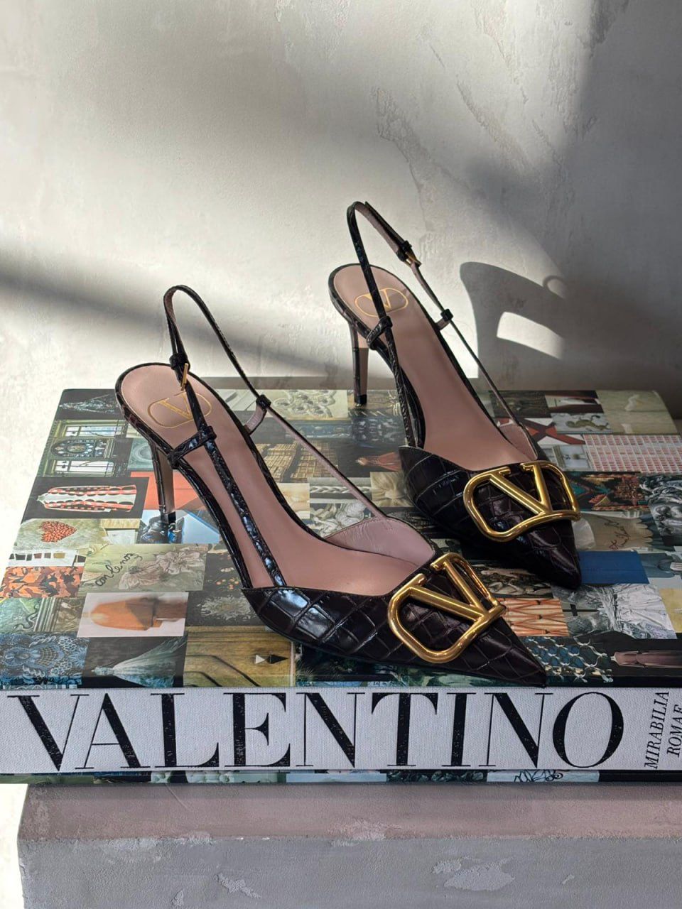 Garavani VLogo Signature Slingback Pump in Crocodile-Effect Leather