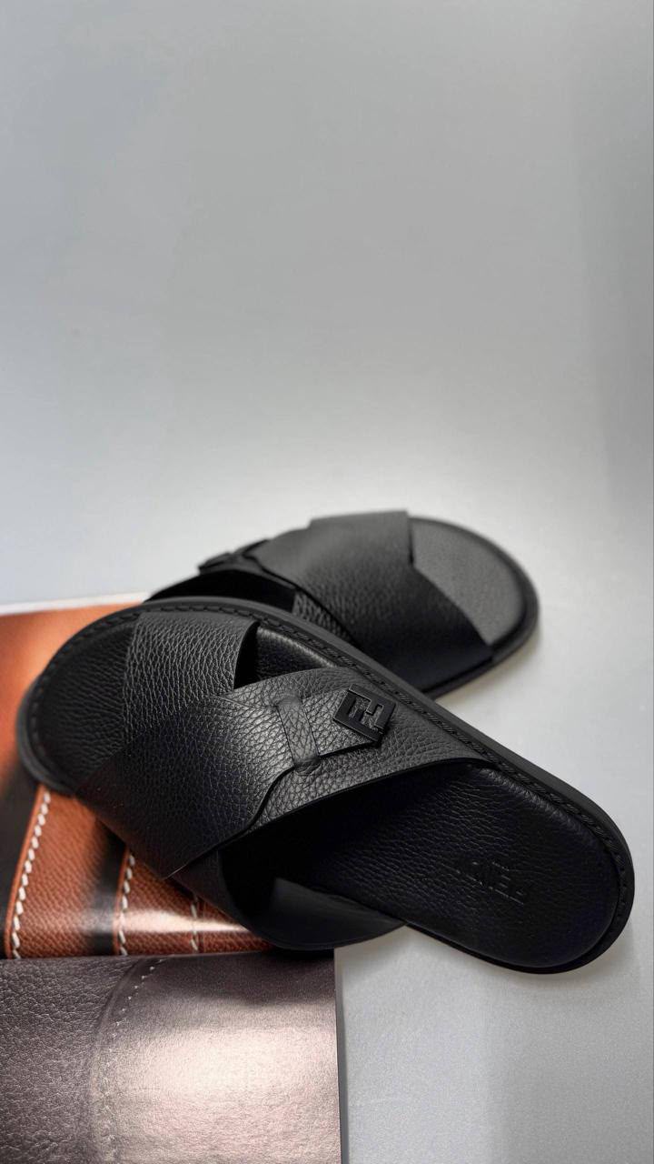 Cross-Strap Leather Slides
