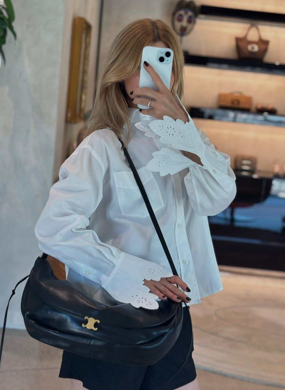 Cotton Poplin Shirt with Scalloped Cuffs