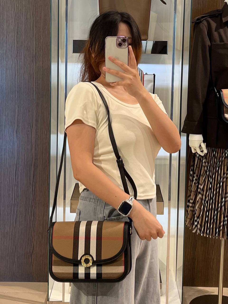 Frances Check and Leather Crossbody Bag