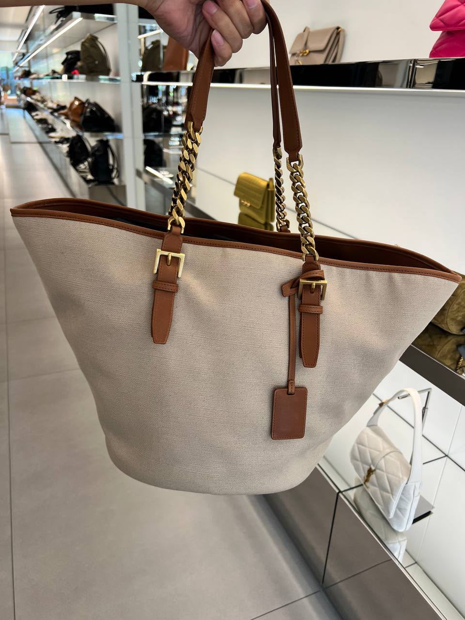Bea Shopping Bag in Canvas and Leather