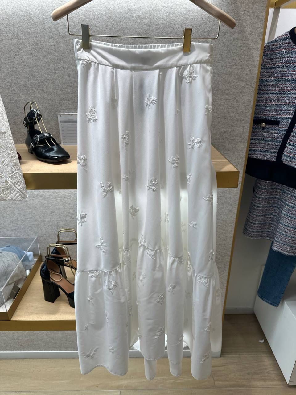 Embroidered tiered maxi skirt