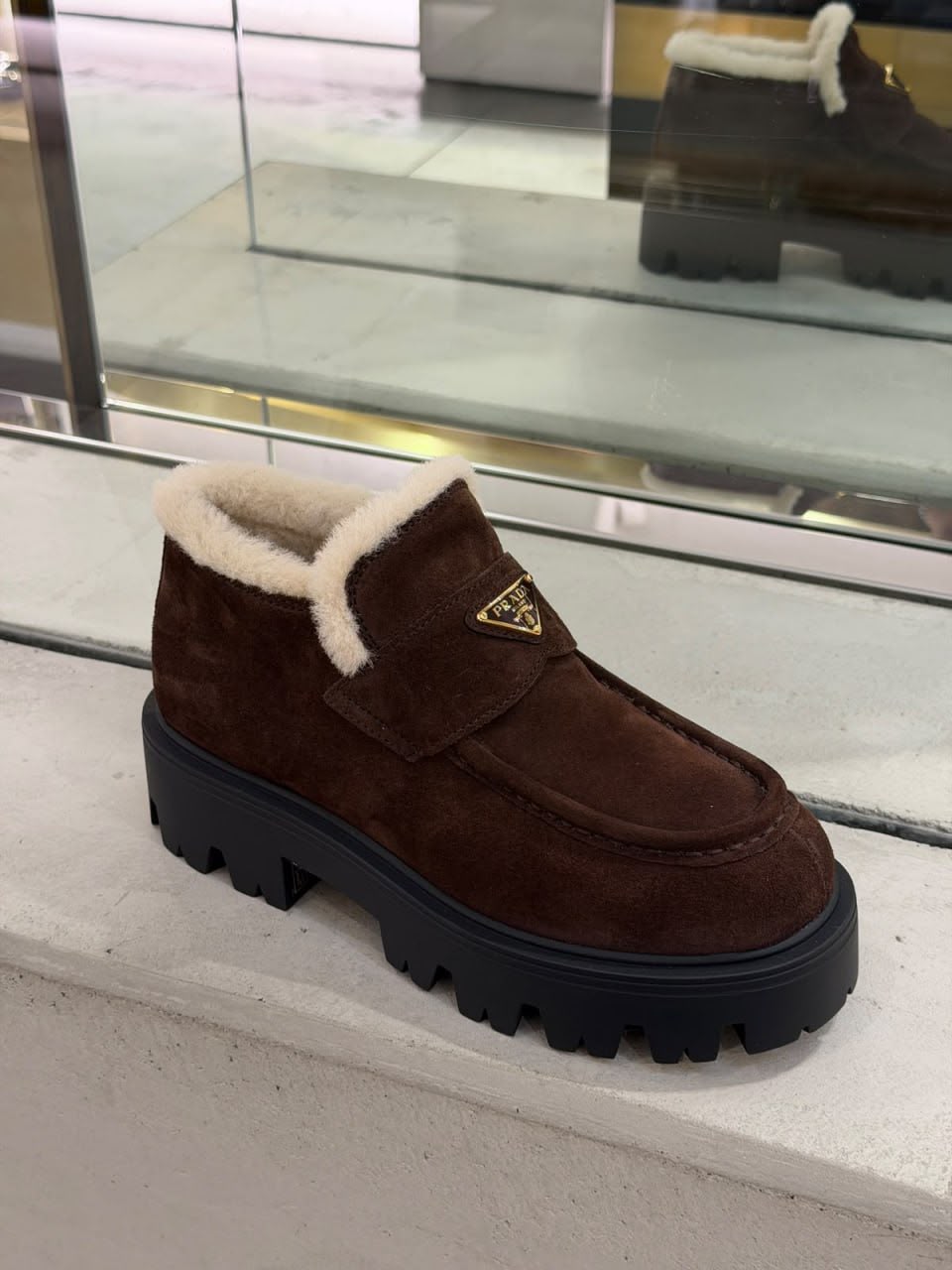Suede shearling-lined loafers