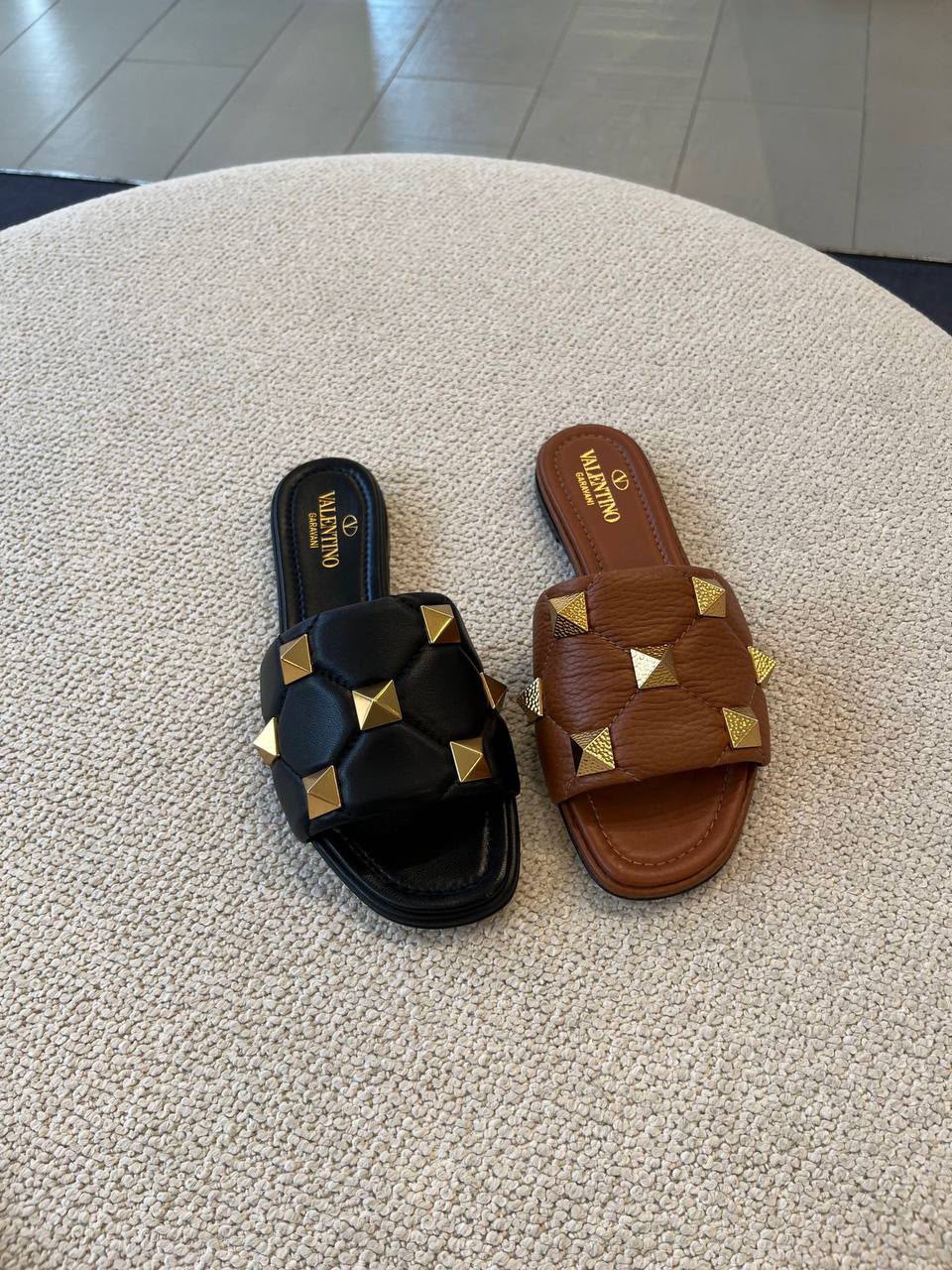 Roman Stud Quilted Leather Slide Sandals