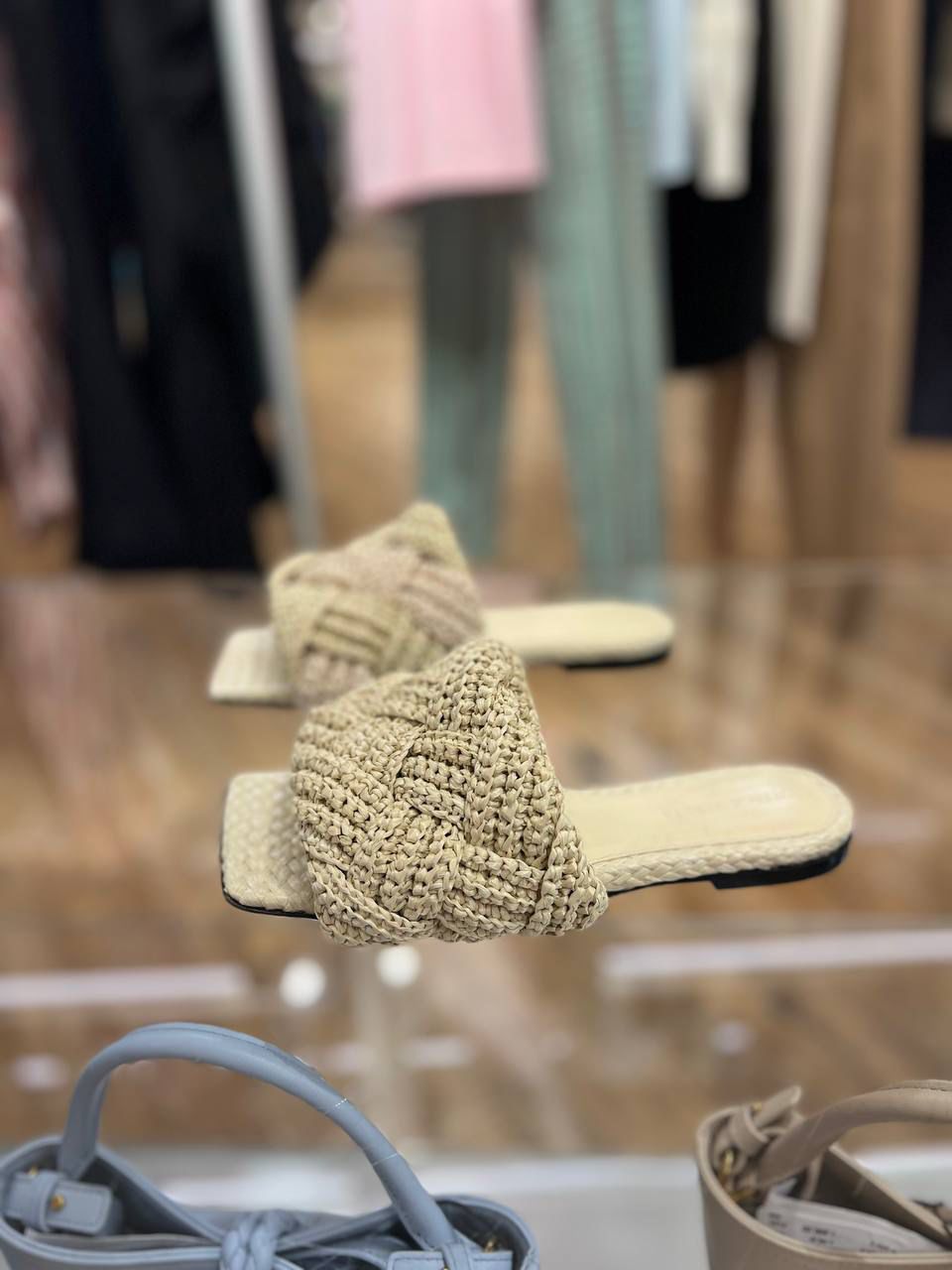 Woven Raffia Slide Sandals