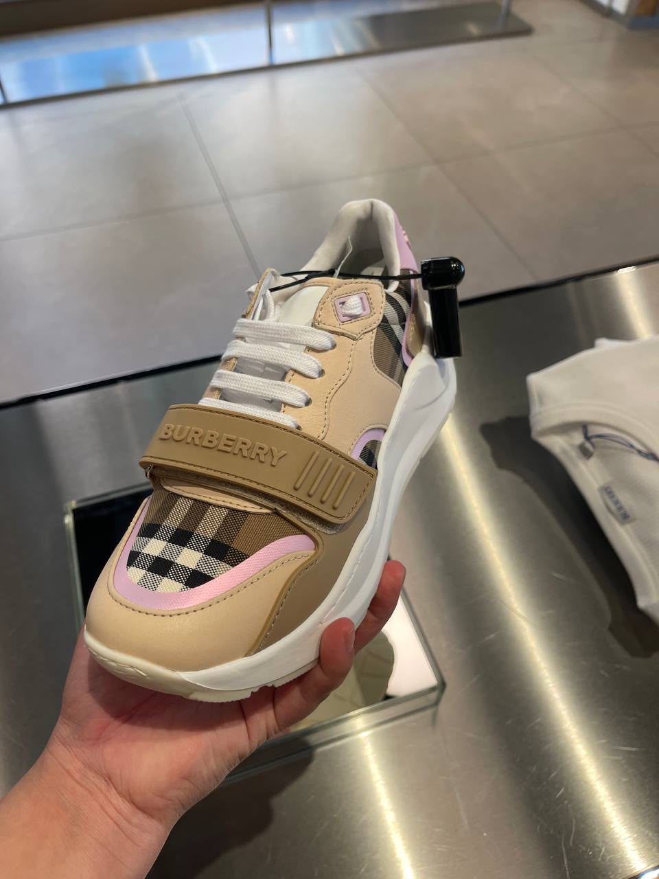 Check and Leather Sneakers