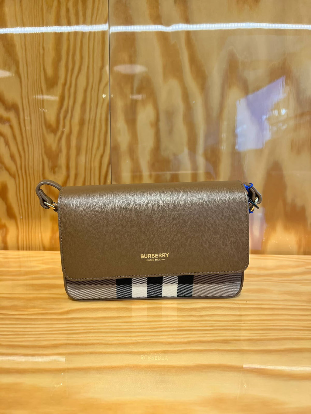 Check and Leather Crossbody Bag