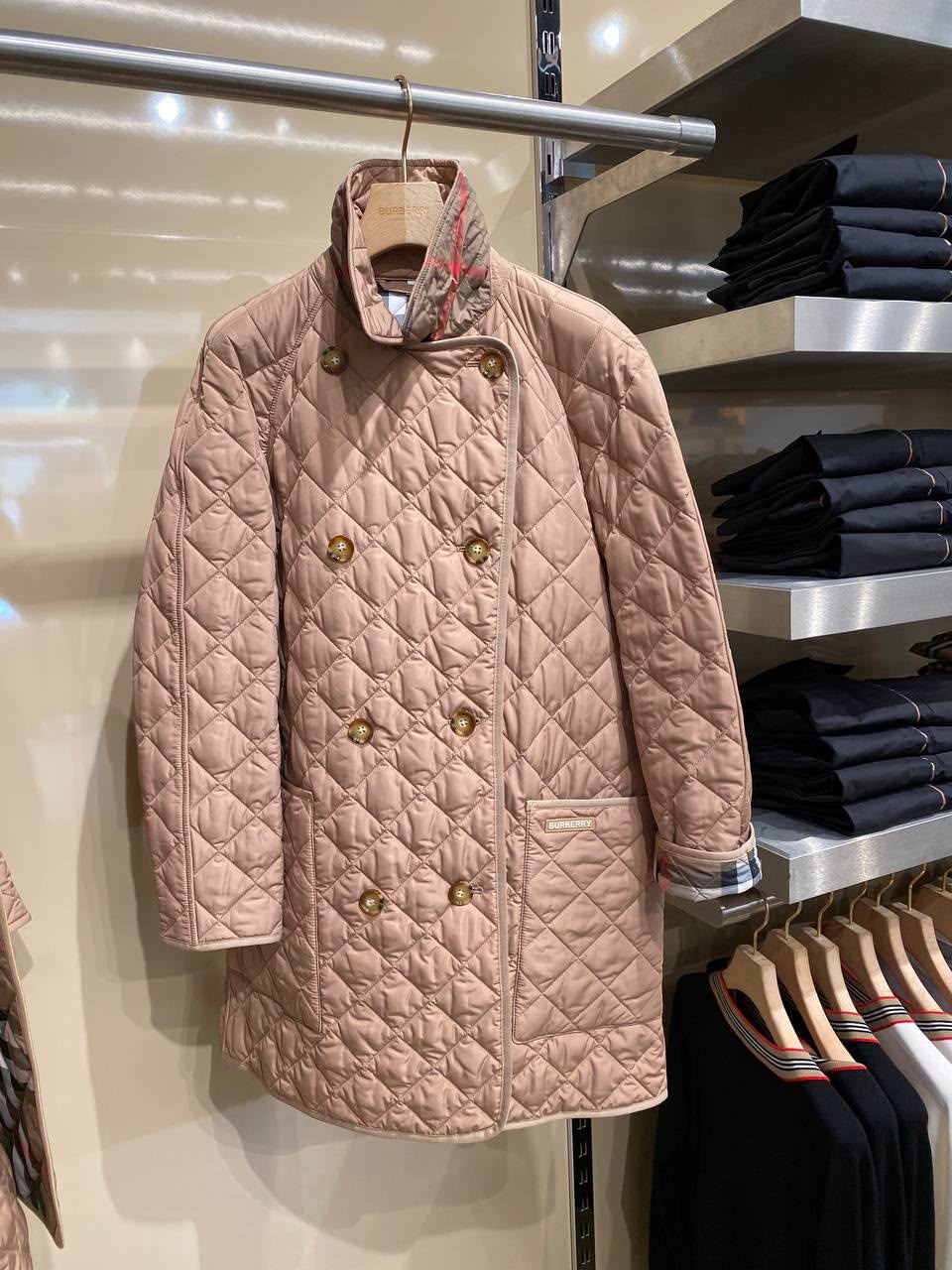 Diamond-Quilted Double-Breasted Coat