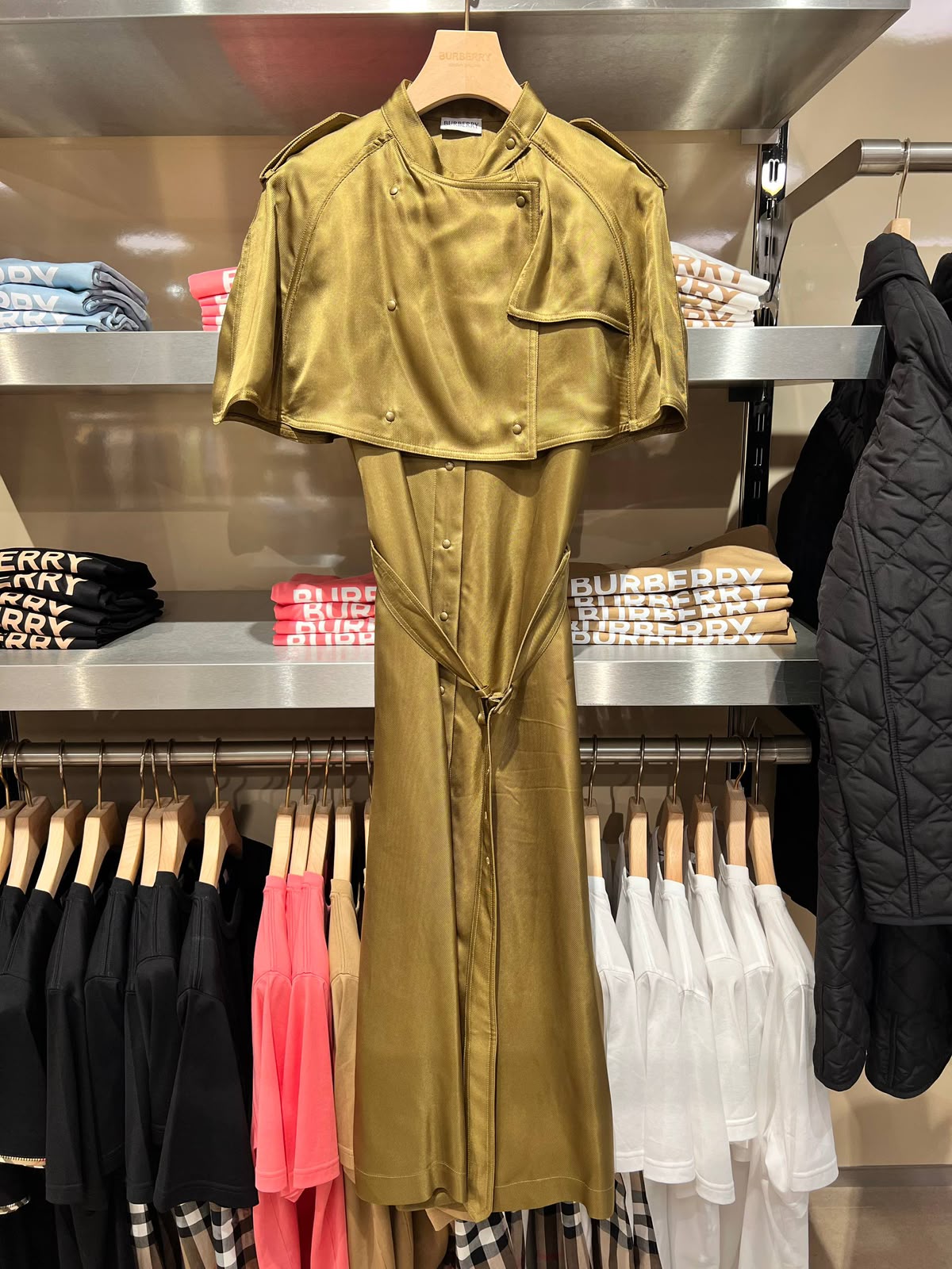 Cape-detail Satin Trench Dress
