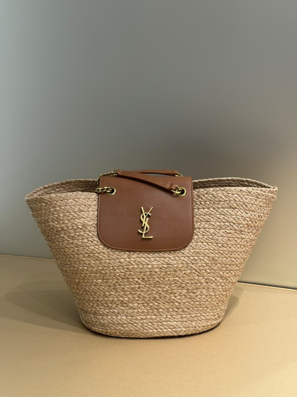Panier Medium Tote Bag in Raffia and Leather