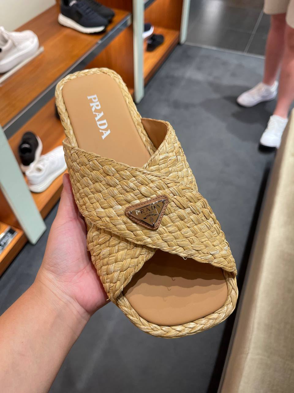 Woven Straw Crisscross Slides