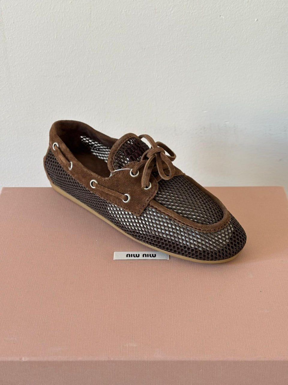 Suede and mesh boat shoes