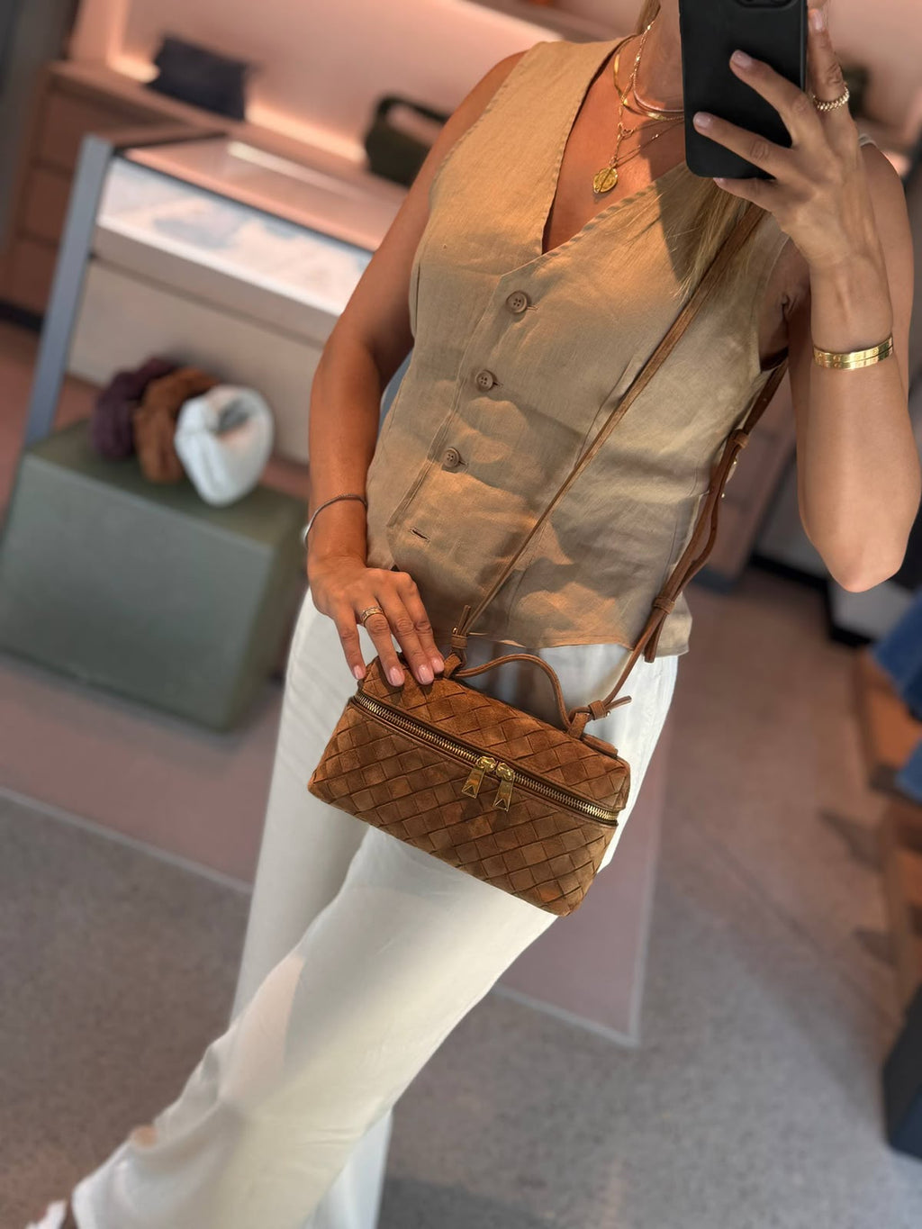 Small Intrecciato Suede Vanity Case