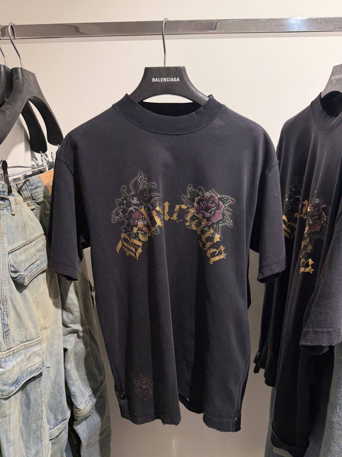 Rhinestone Wolf and Rose T-Shirt