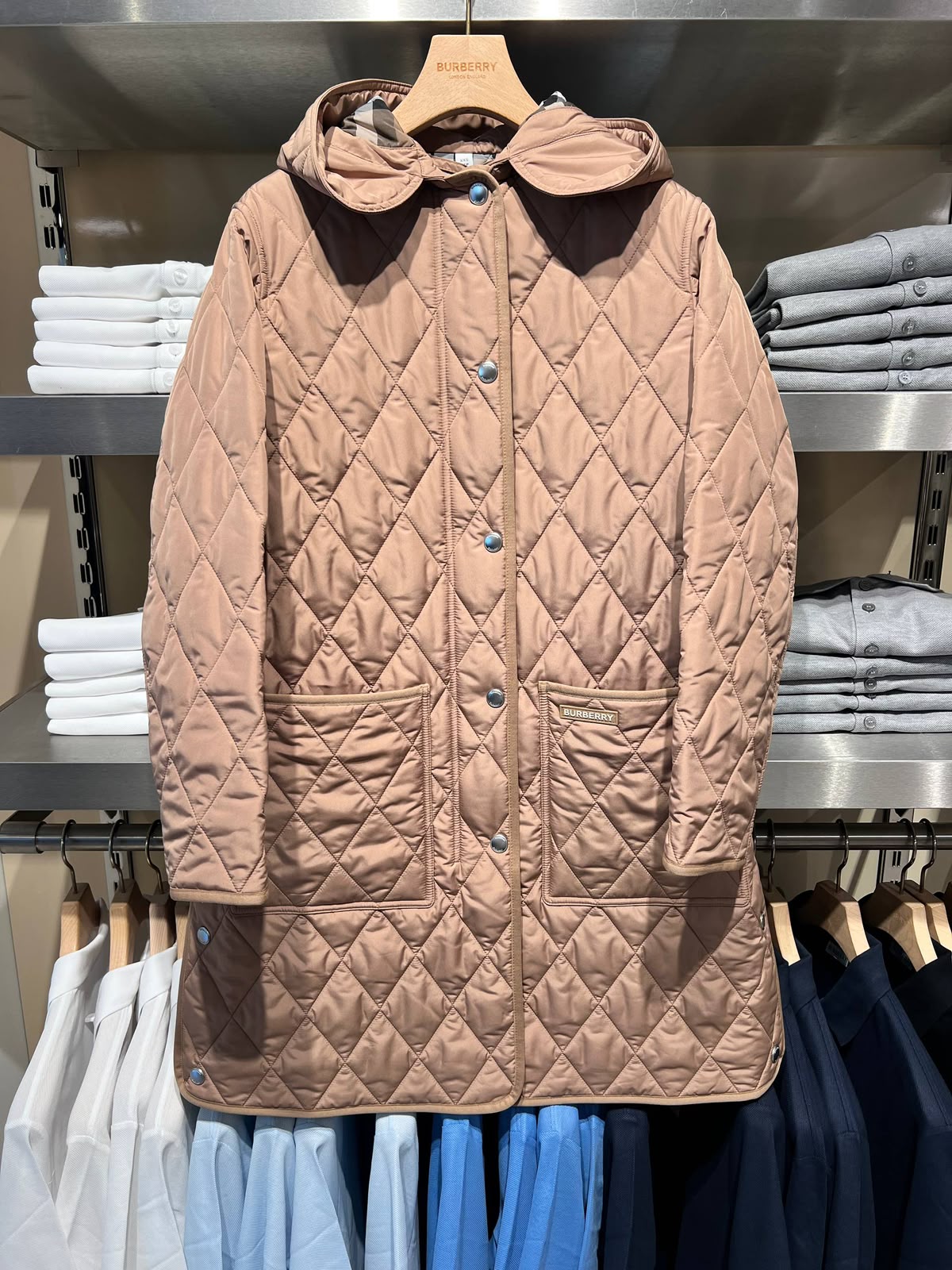 Diamond-Quilted Hooded Jacket