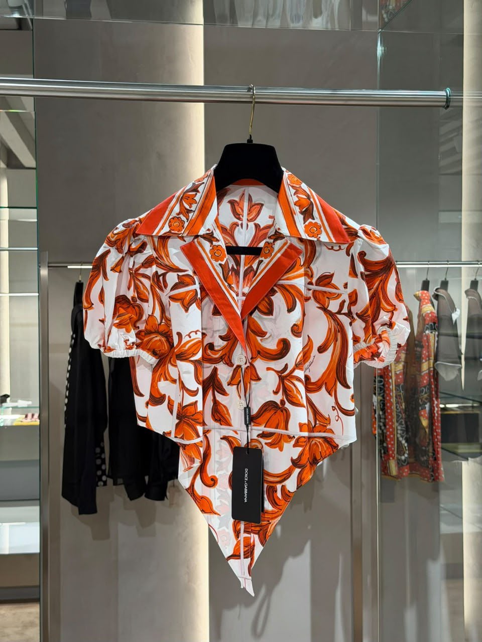 Carretto-print poplin shirt with scarf hem