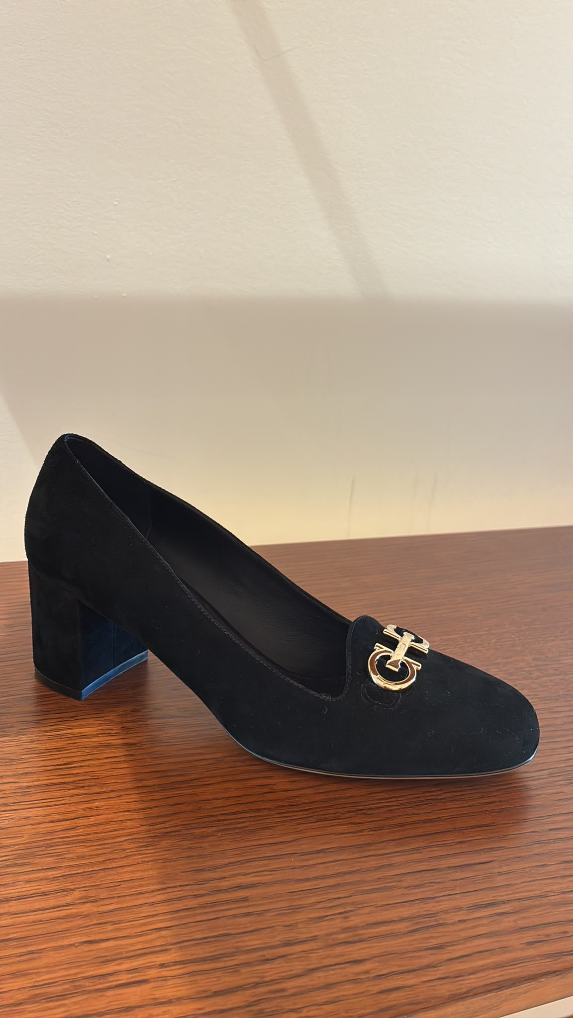 Gancini Suede Block-Heel Pump