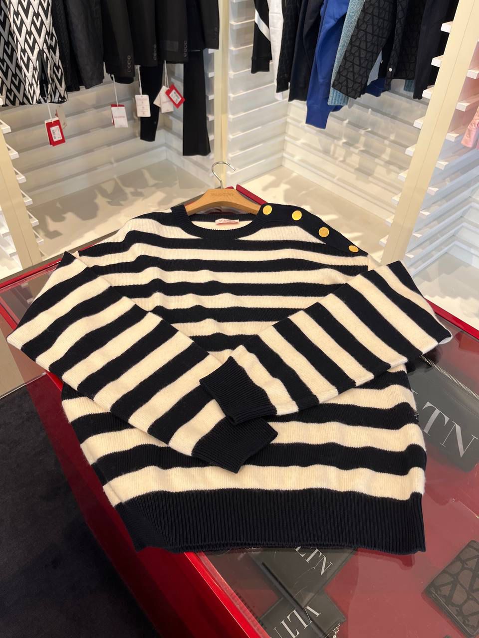 Striped Wool and Cashmere Sweater with Button Detail