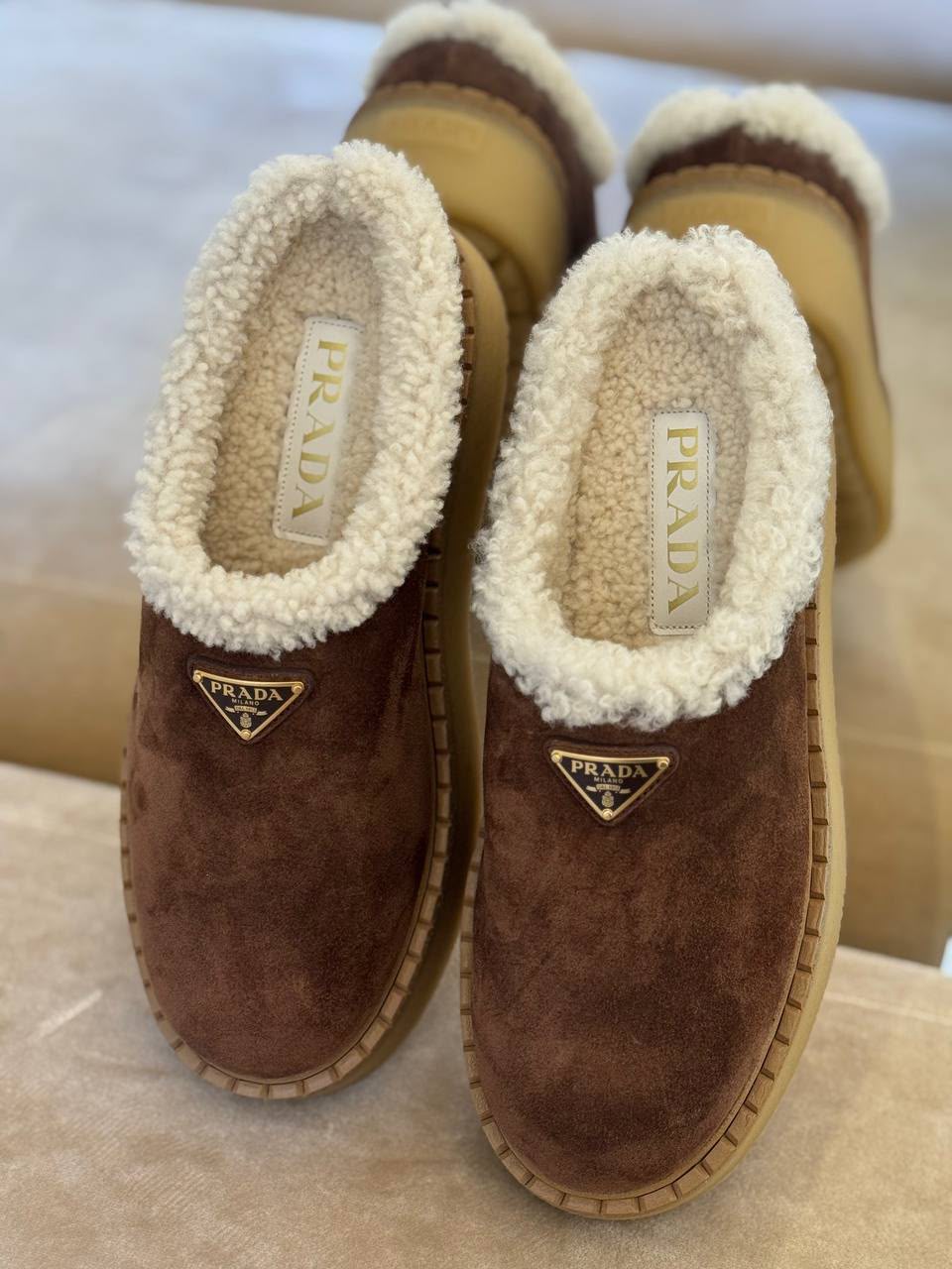 Suede Mules with Shearling Lining
