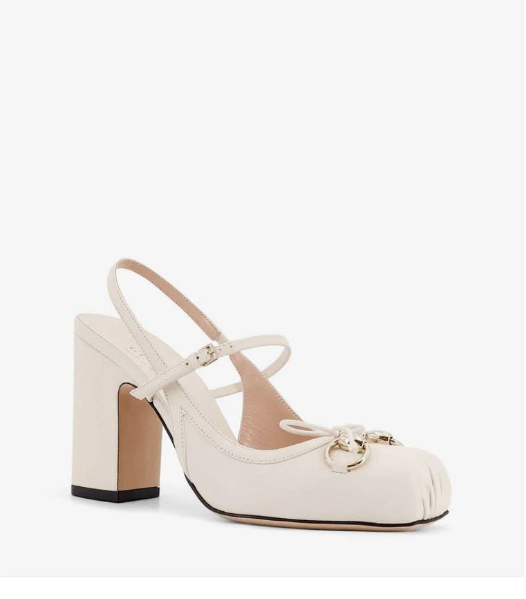 Square-Toe Slingback Pumps with Horsebit Detail