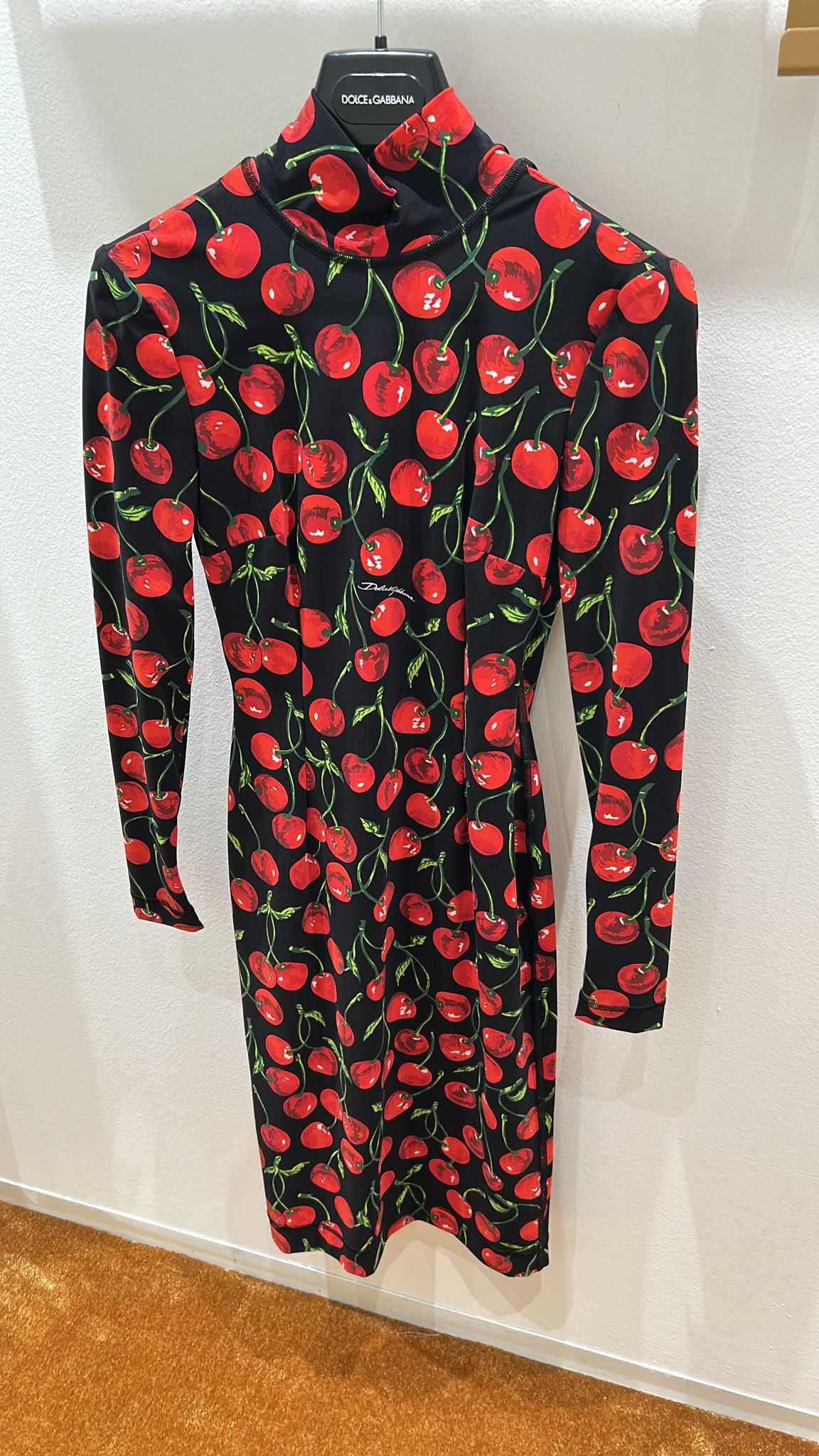 Cherry-print turtleneck midi dress