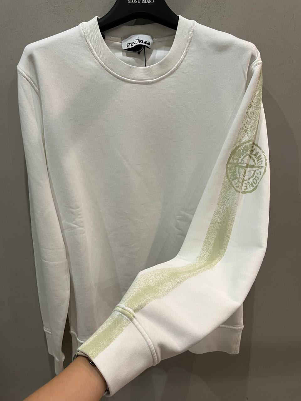 Brushed Cotton Fleece Crewneck Sweatshirt with Spray-Effect Logo