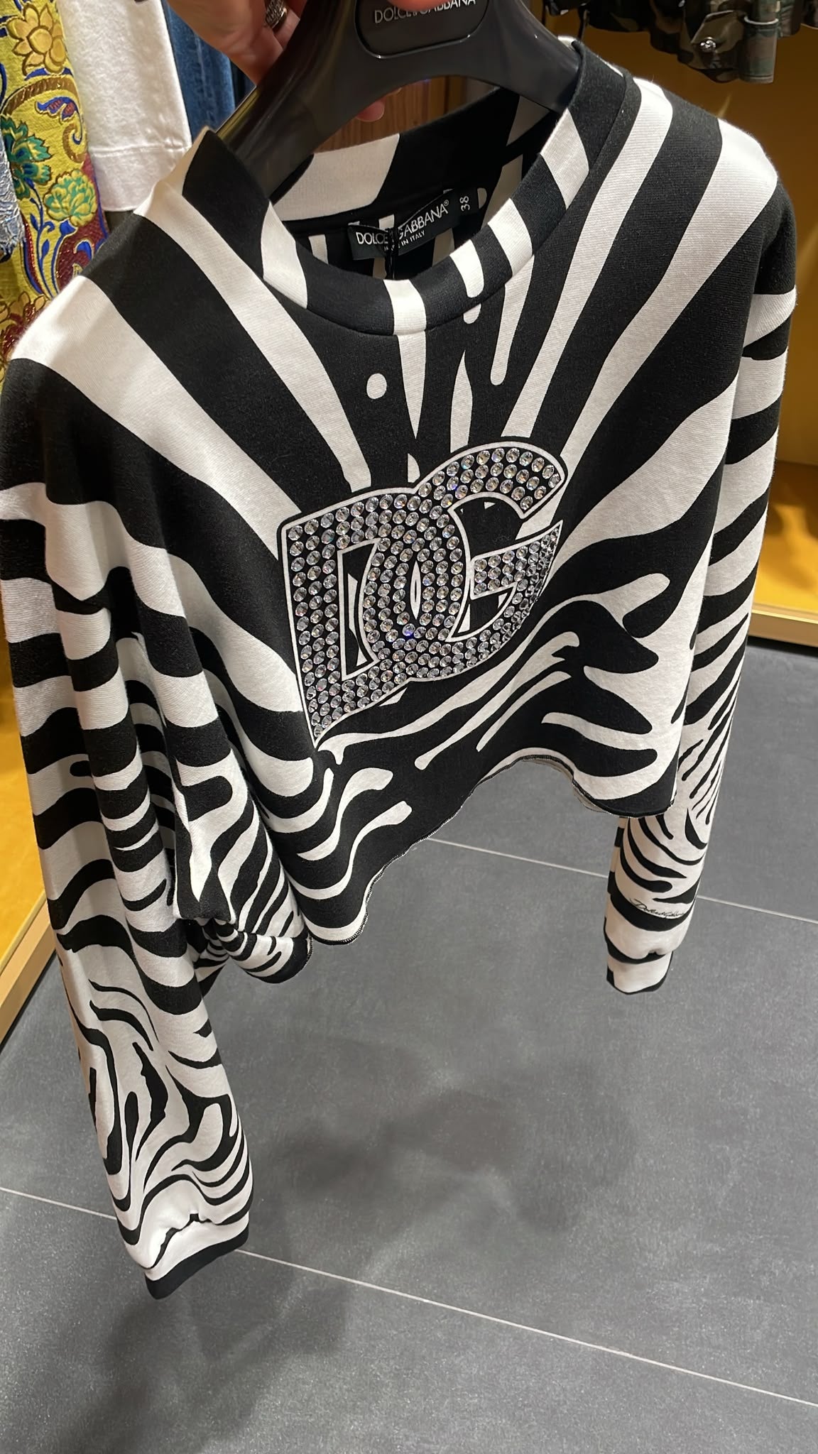Zebra-print cropped sweatshirt with DG logo