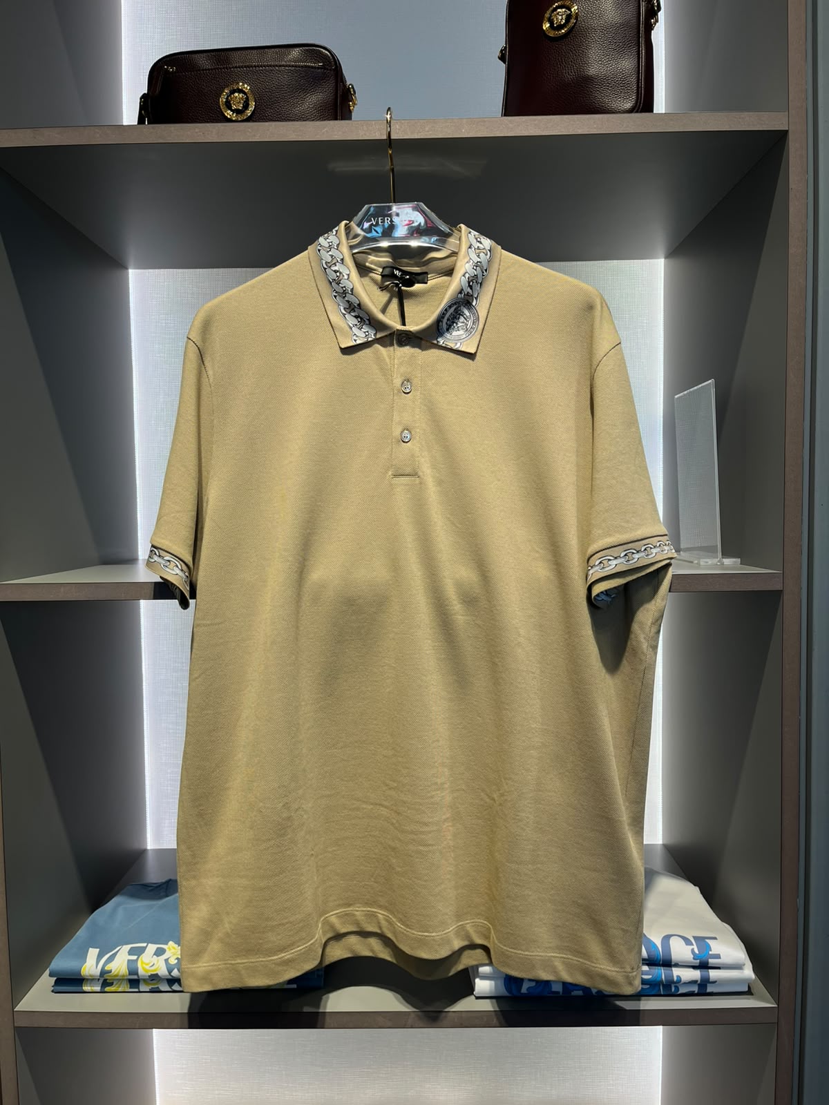 Chain Print Collar Polo Shirt