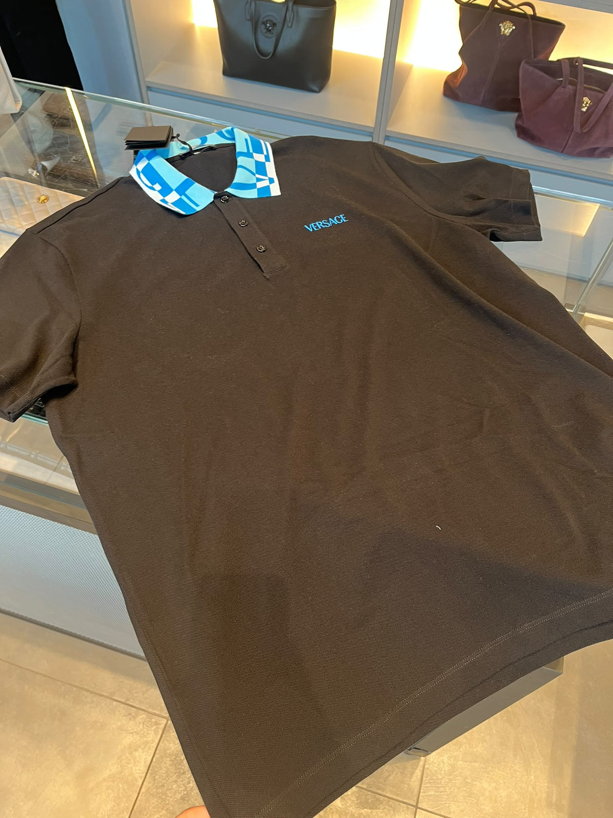 Logo-Embroidered Check-Collar Polo Shirt