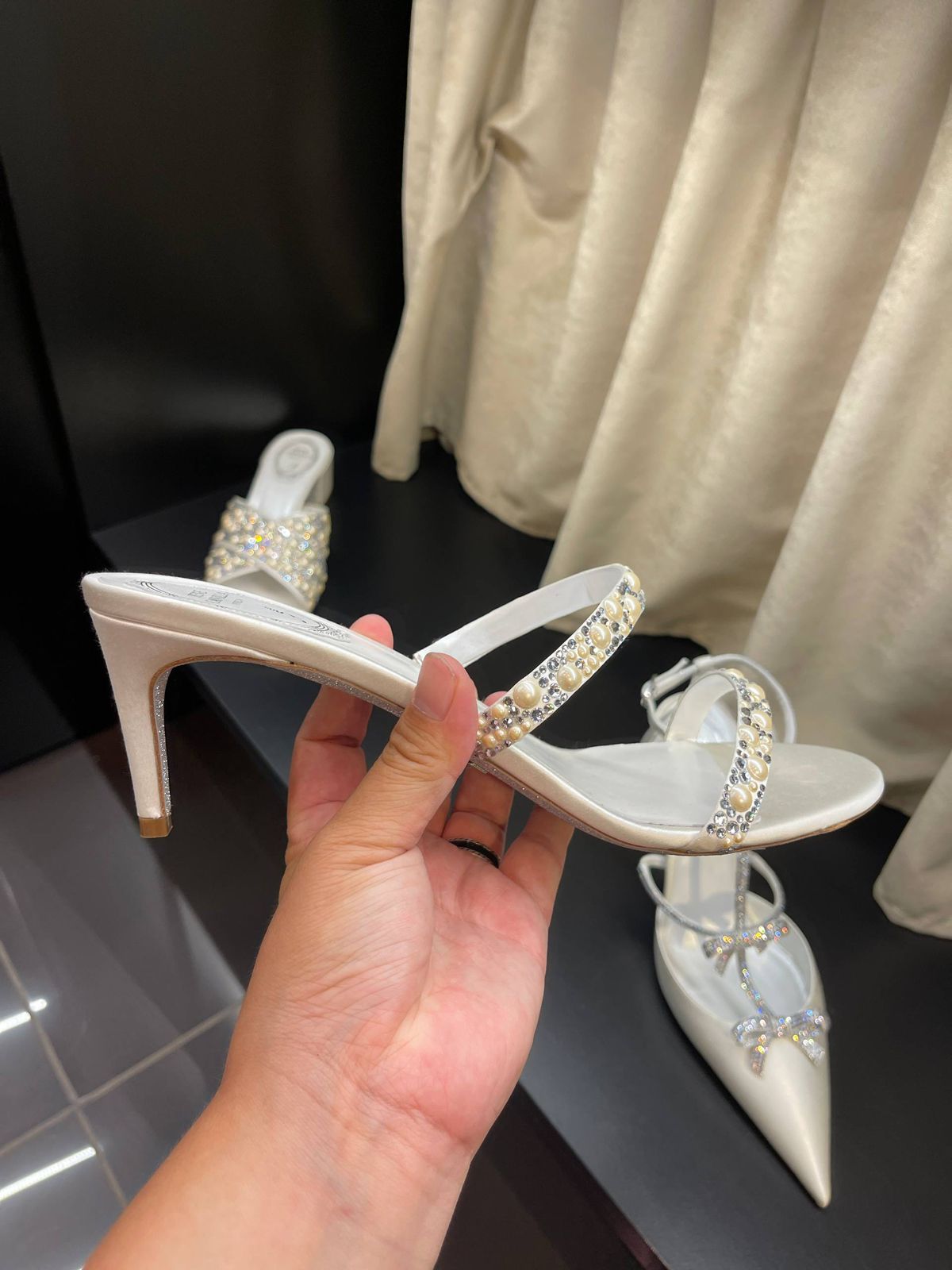 Embellished Satin Heeled Sandals