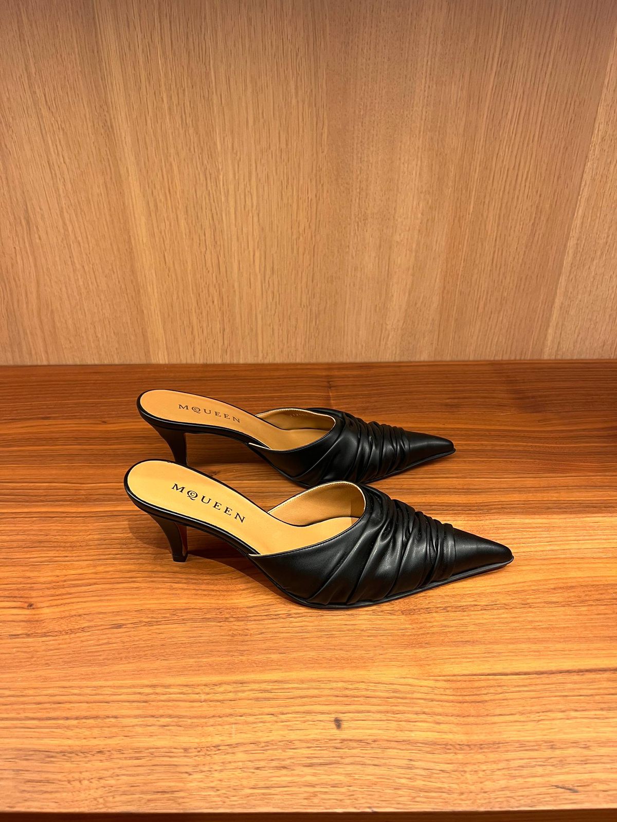 Ruched Pointed-Toe Mules