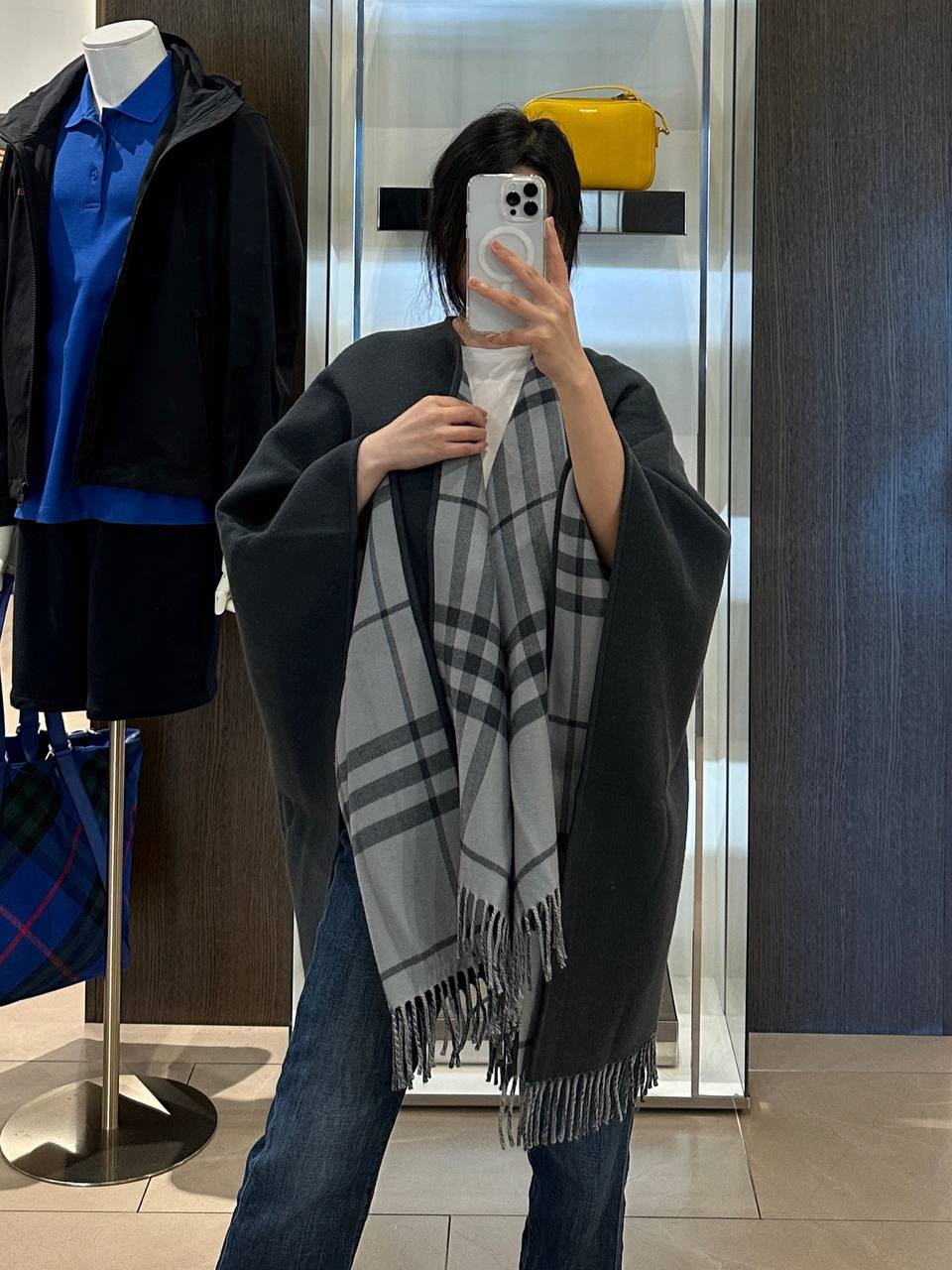 Reversible Check Wool Cashmere Cape