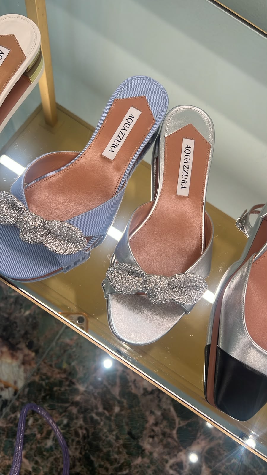 Crystal-embellished bow mules