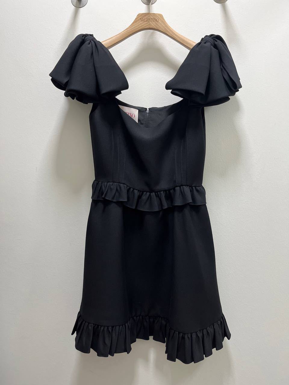 Ruffle-trimmed crepe mini dress