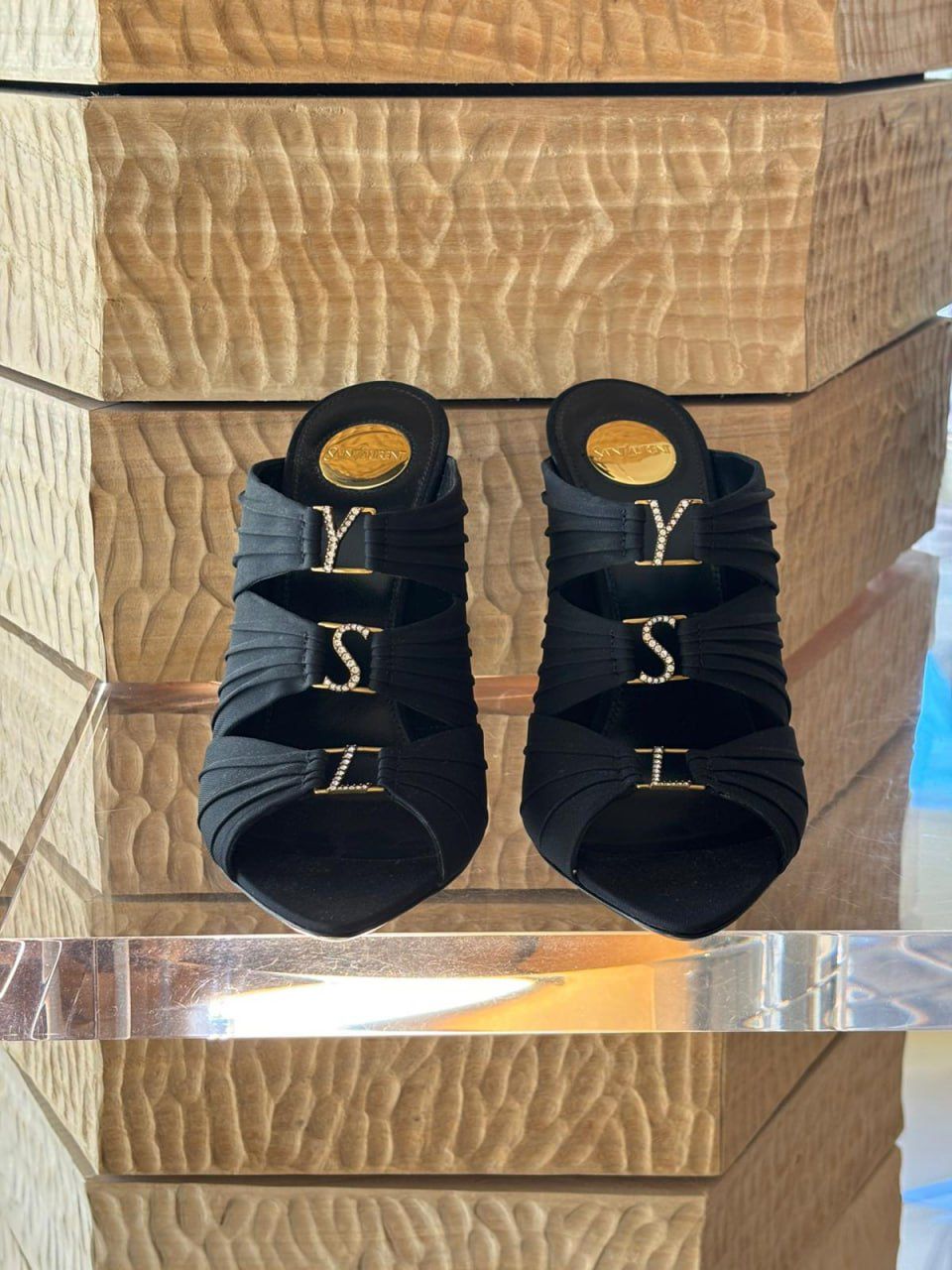 YSL Crystal-Embellished Satin Mules