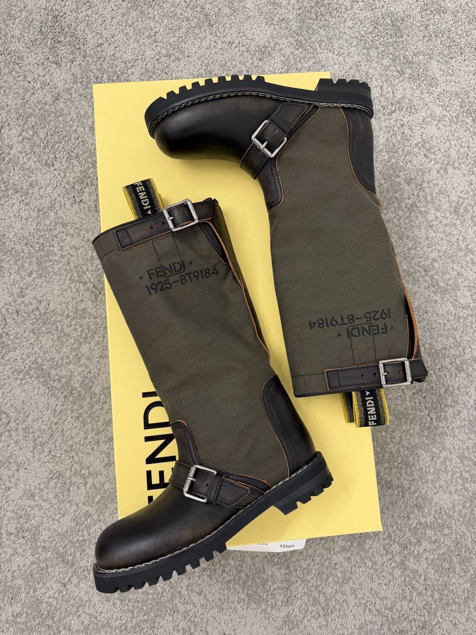 Biker Boots in Khaki Canvas and Leather