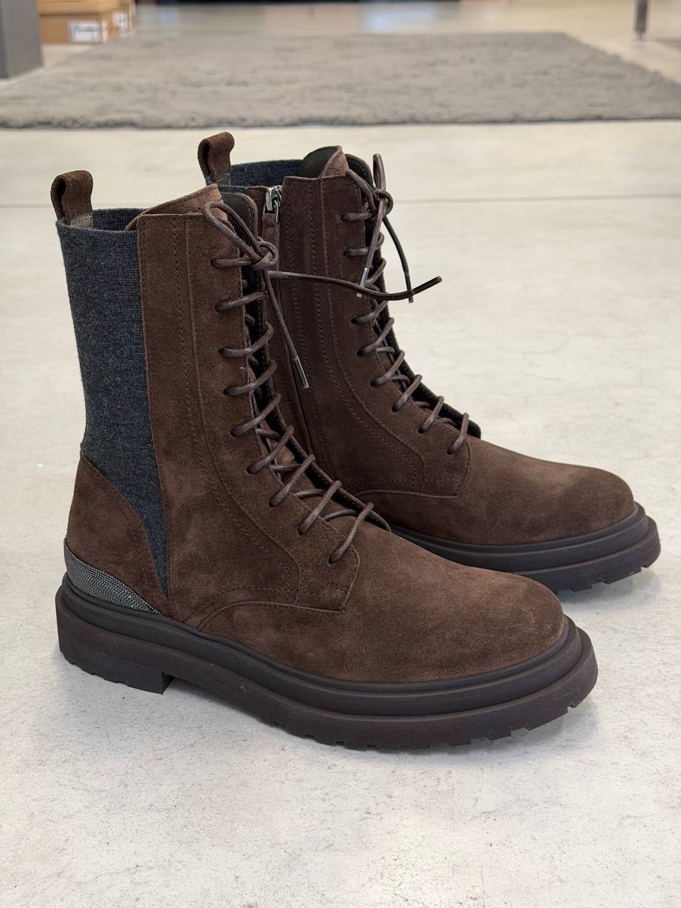 Lace-up Suede Combat Boots
