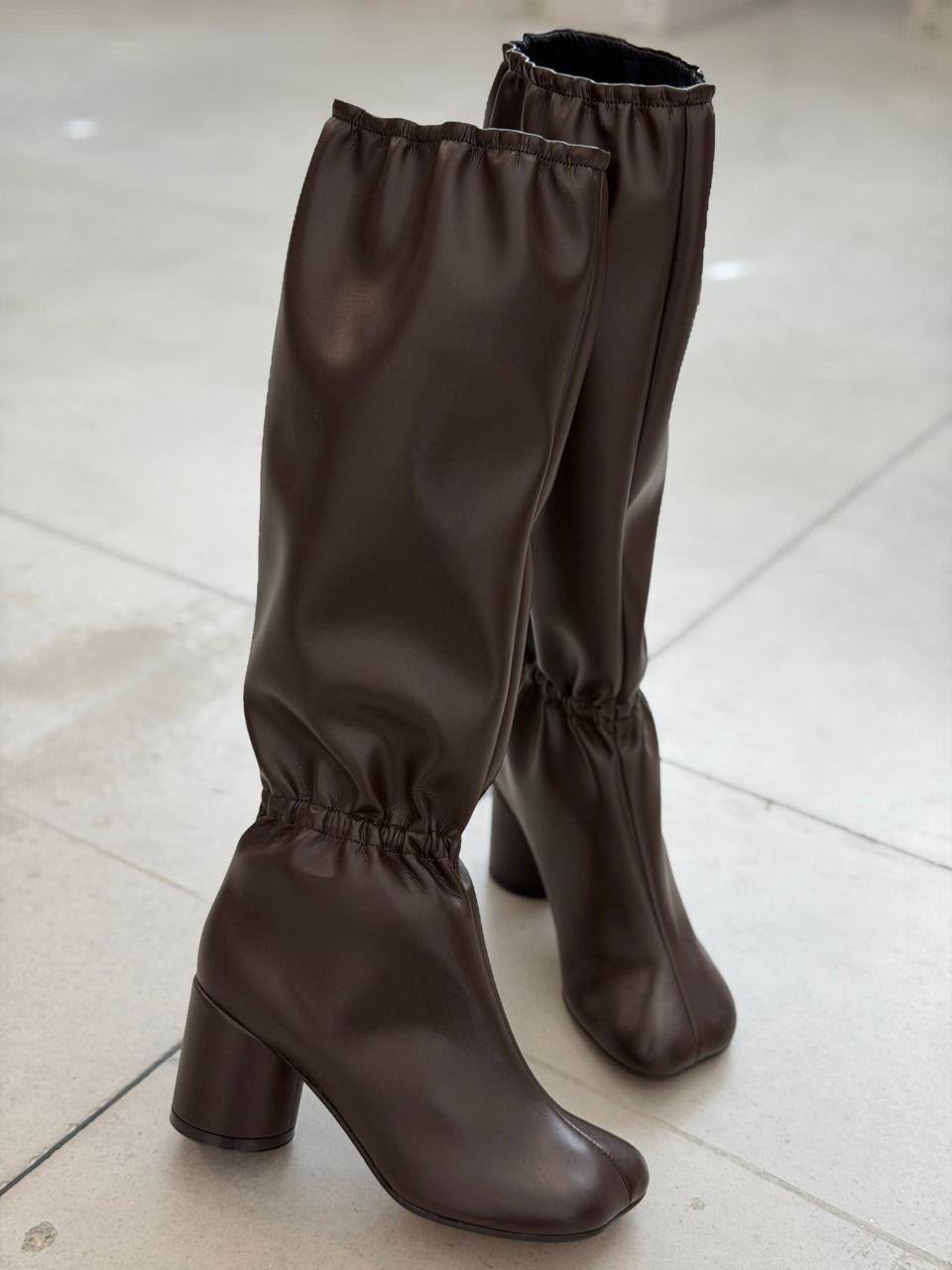 Ruched Shaft Block Heel Boots