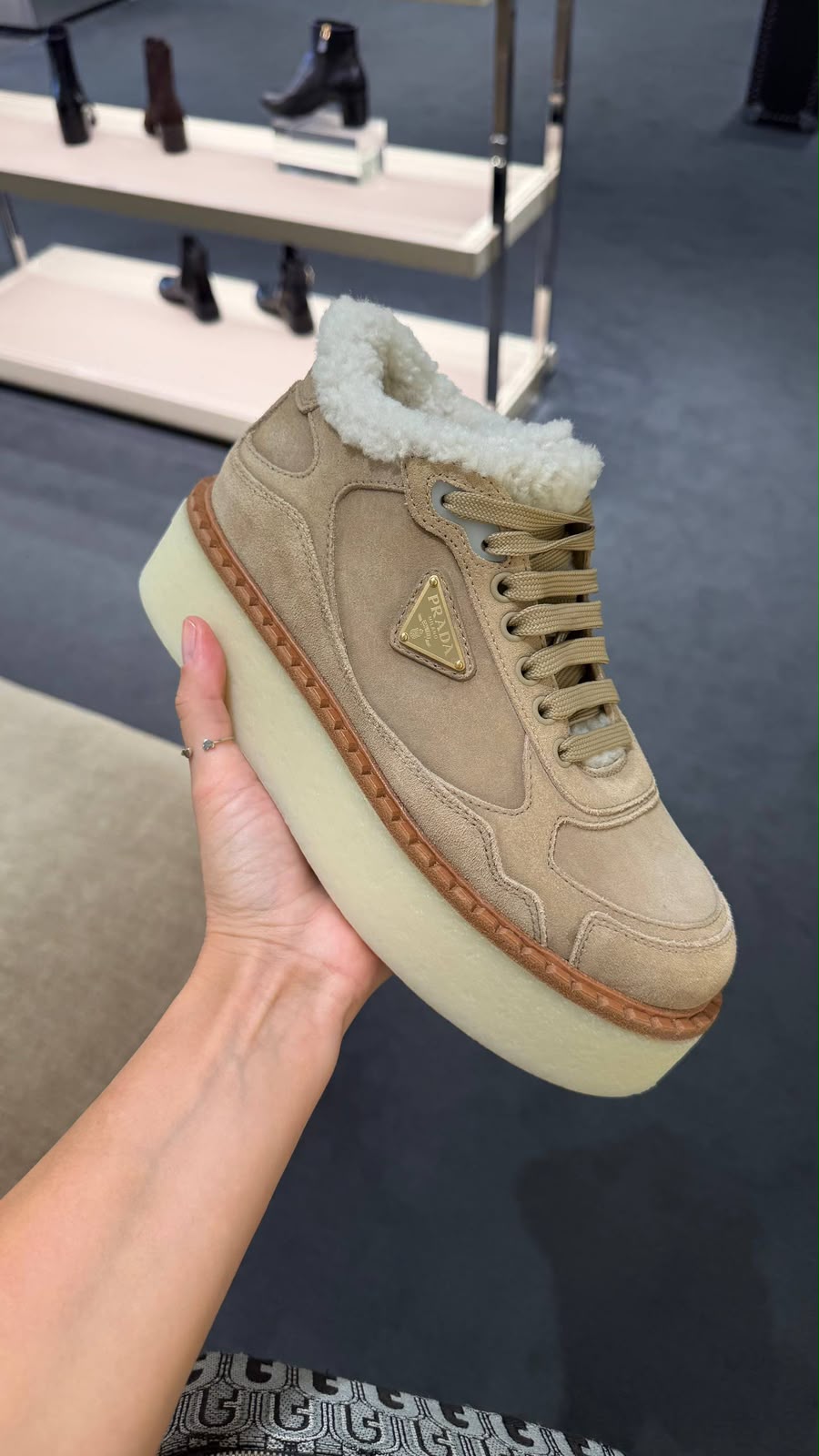 Suede Platform Sneakers with Shearling