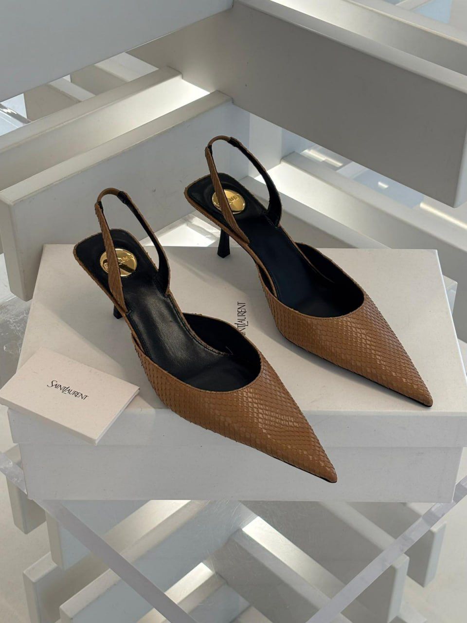 Slingback Pumps in Snakeskin-Embossed Leather
