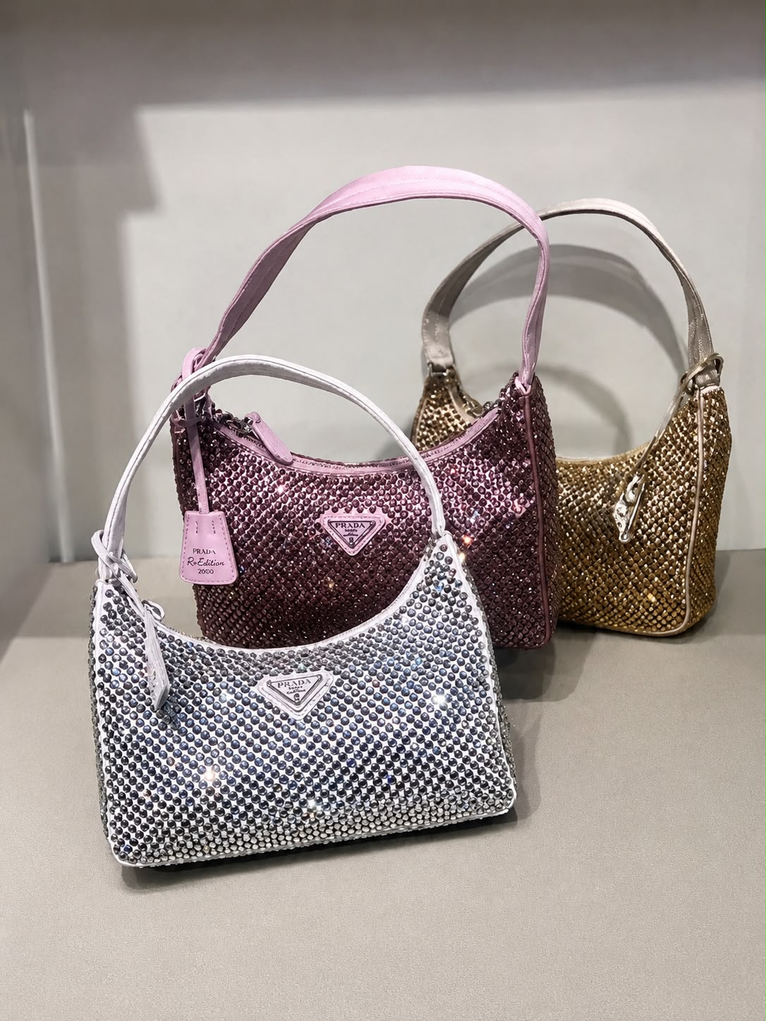 Re-Edition 2000 Re-Nylon mini bag with artificial crystals