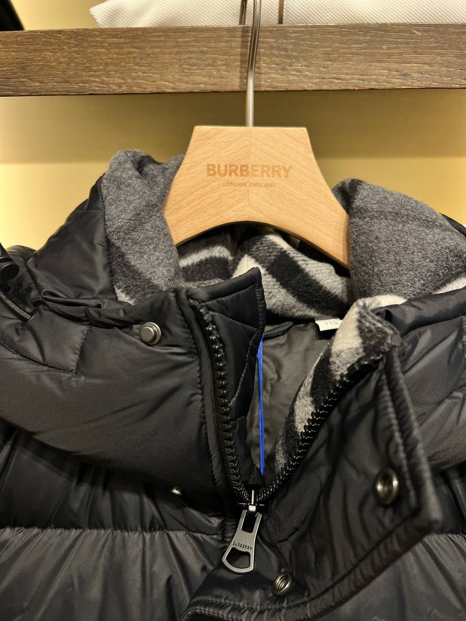 Detachable Hood Check Wool Puffer Jacket