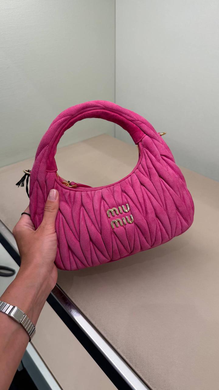 Miu Wander Matelassé Suede Mini Hobo Bag