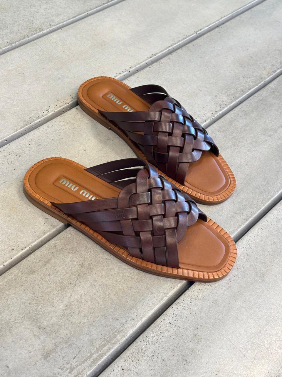 Woven Leather Slides