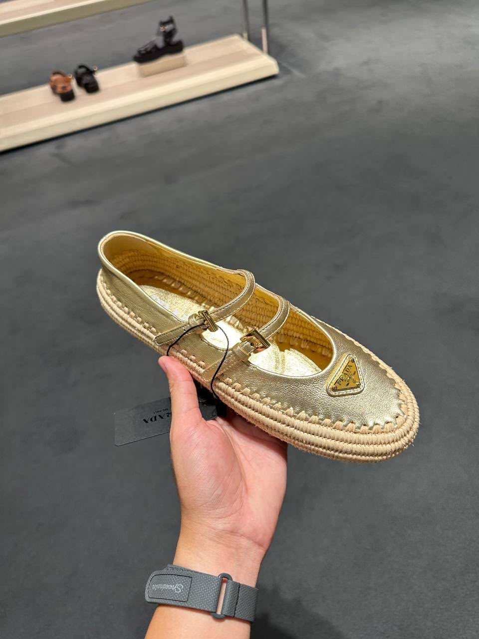 Metallic Leather Espadrille Mary Janes