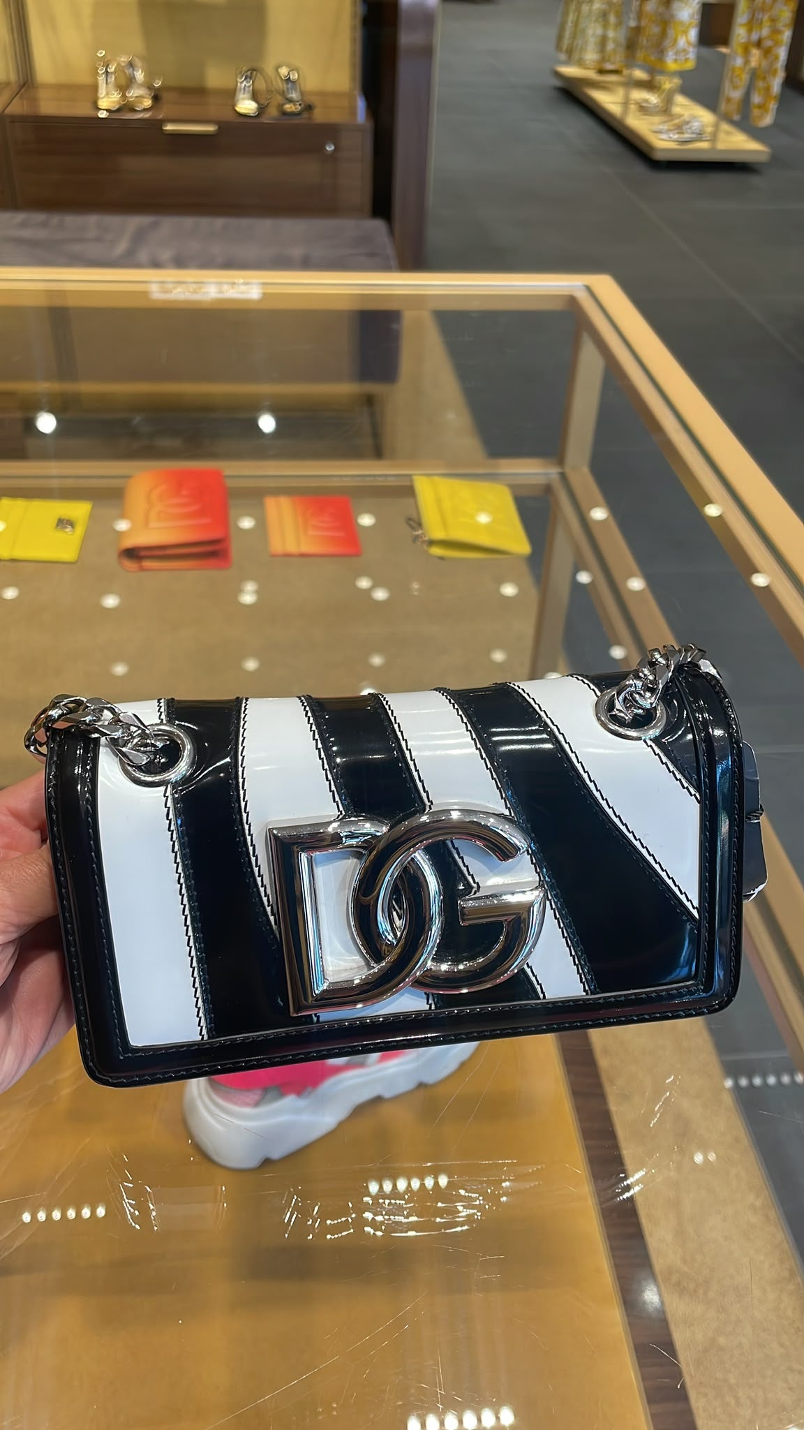 DG Logo Patent Leather Shoulder Bag
