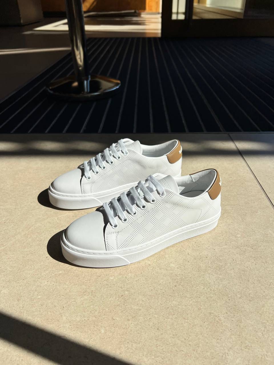 Perforated Check Leather Sneakers
