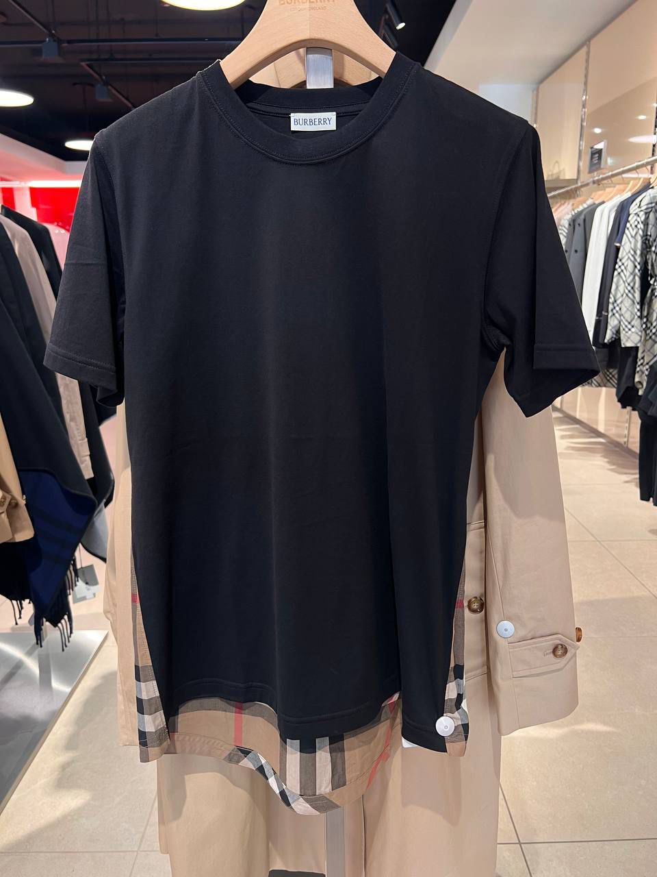 Check Panel Cotton T-shirt